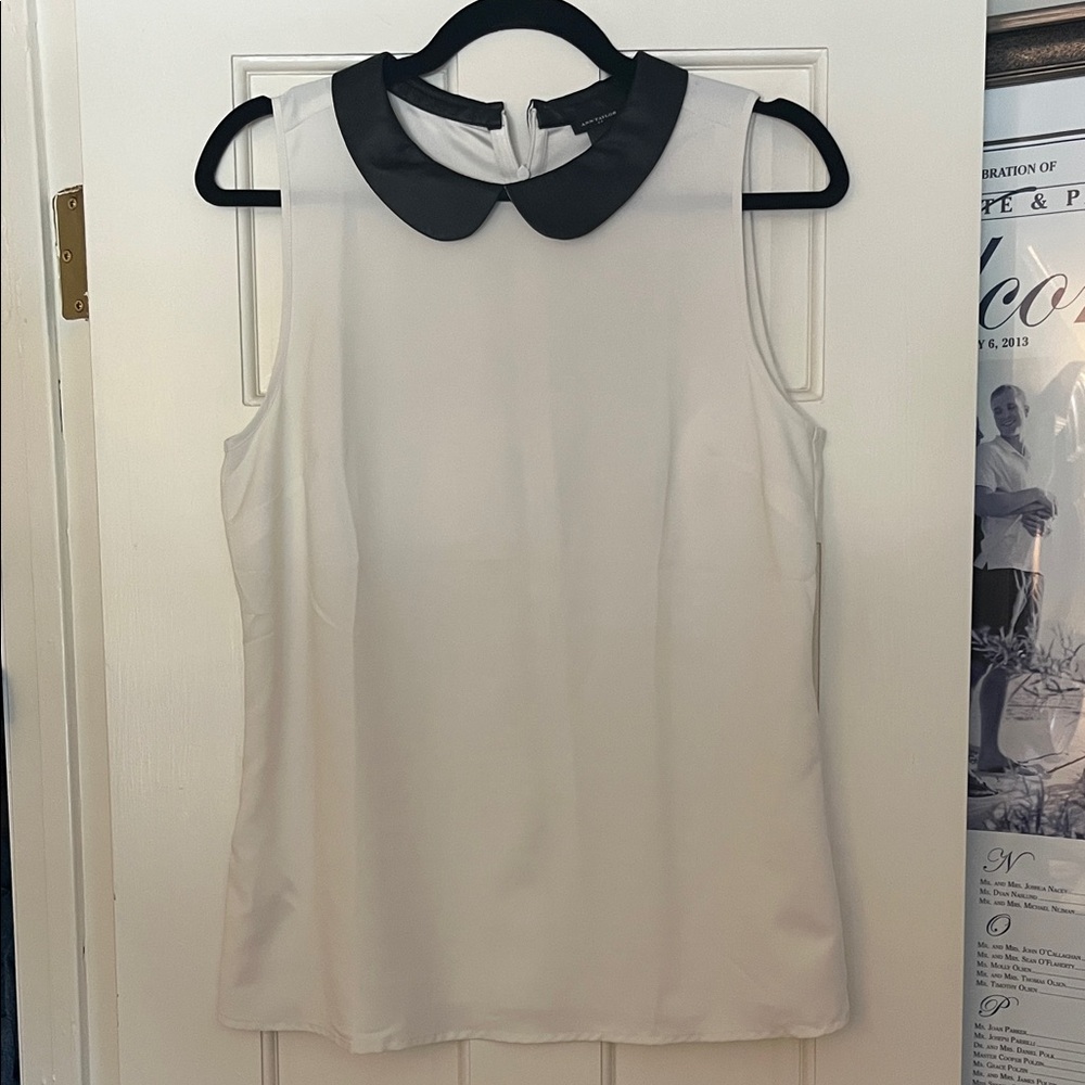 Ann Taylor White Blouse with Black Collar